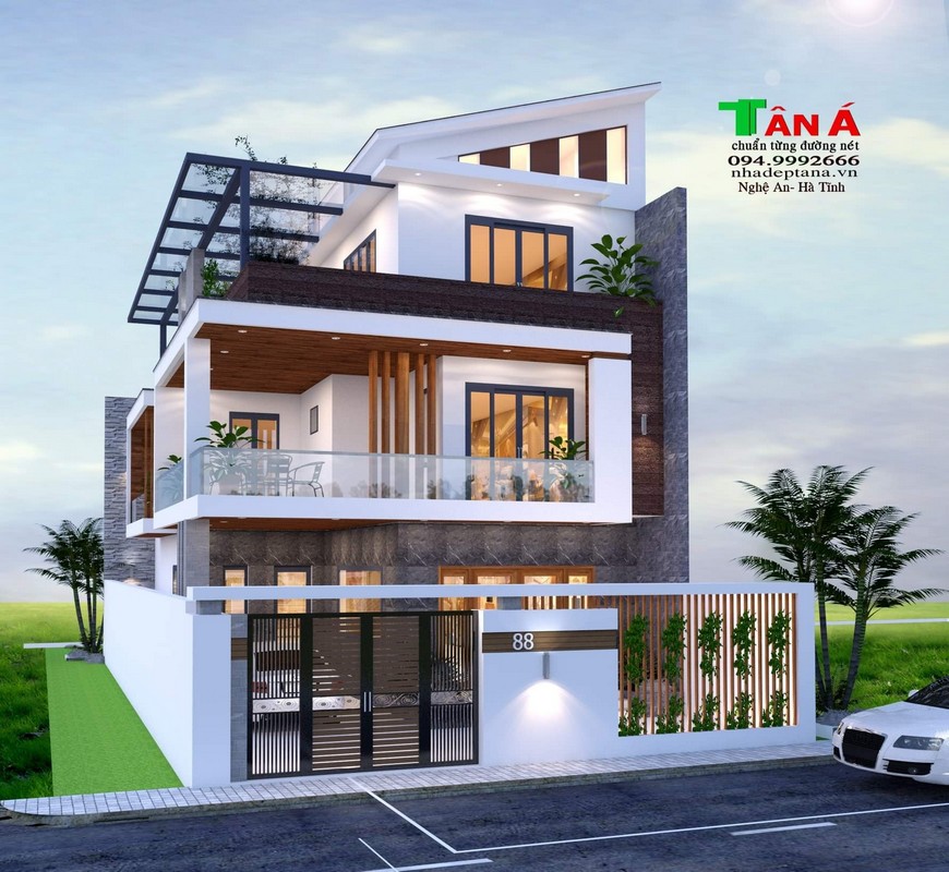 nhà phố mái lệch