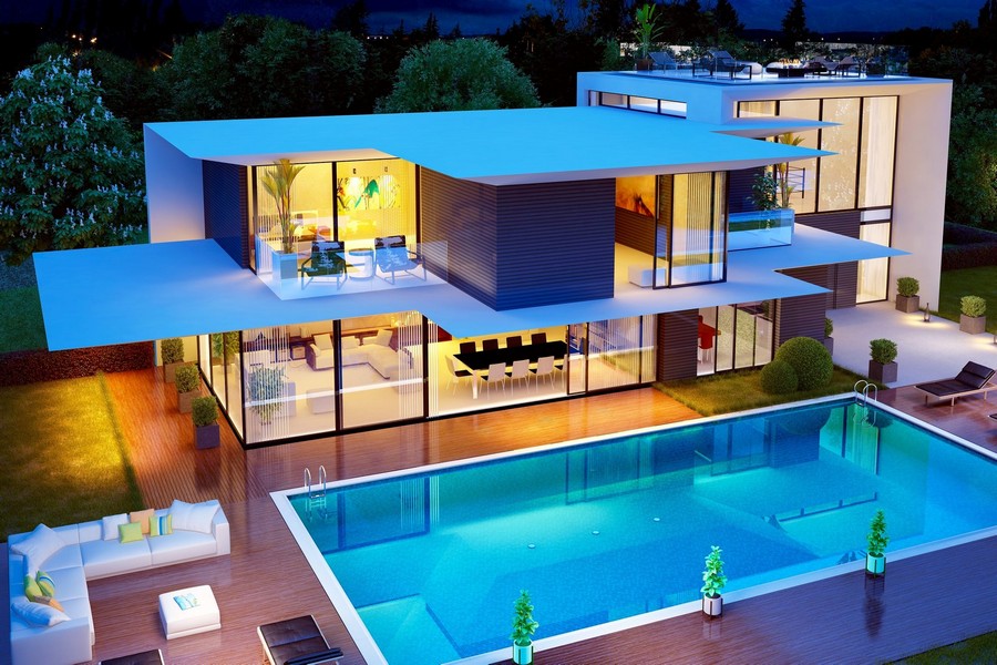Mẫu villa hiện đại 2 tầng có bể bơi ngoài trời