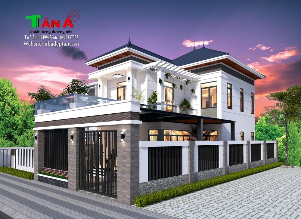 Tham khảo mẫu nhà 2 tần hiện đại chữ L tại Hà Tĩnh