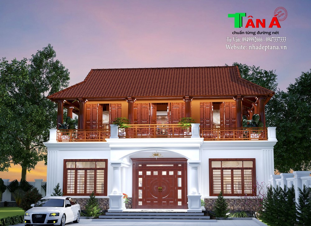 Dự án thiết kế và thi công hoàn thiện trọn gói nhà 2 tầng kết hợp nhà gỗ gõ 3  gian 2 chái tại Nam Định