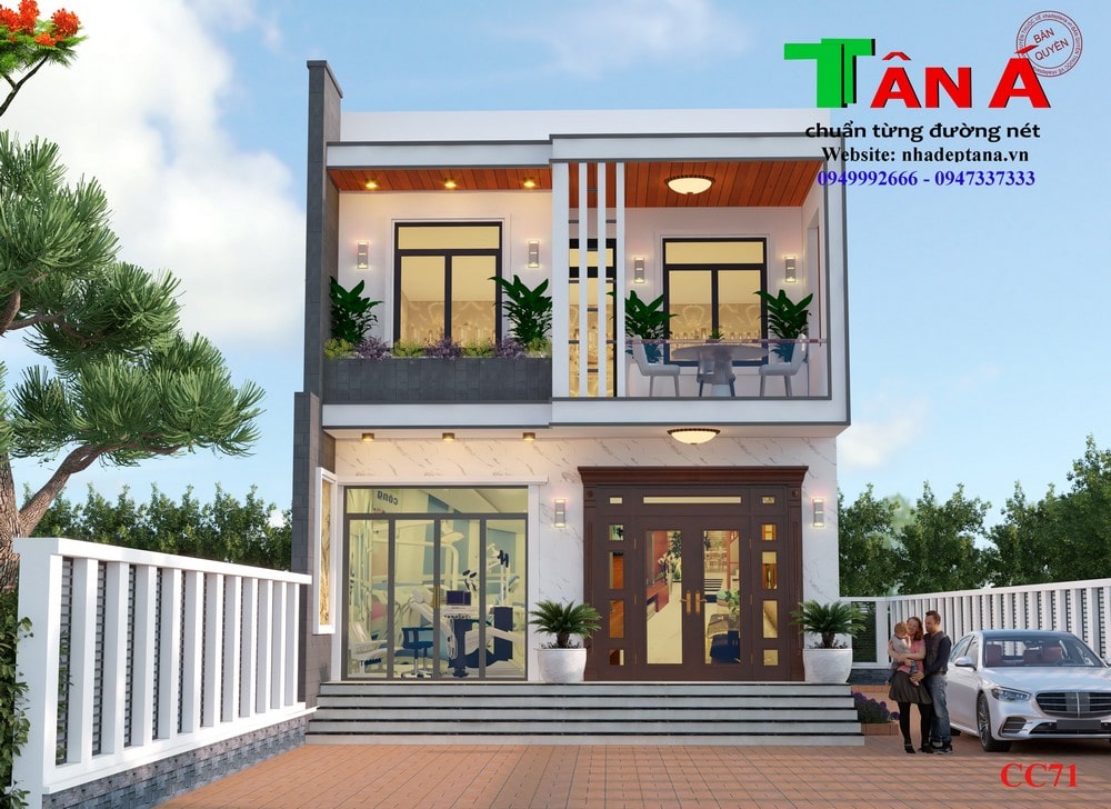 Mặt tiền mẫu nhà 2 tầng mái bằng kết hợp kinh doanh tại Tuyên Quang 