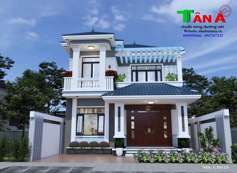 Phối cảnh chính diện mẫu nhà 2 tầng mái Nhật đẹp hiện đại tại Lạng Sơn