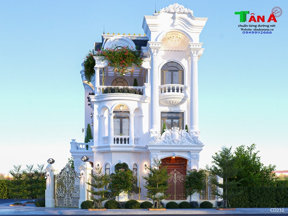 Mặt chính diện mẫu biệt thự 3 tầng tân cổ điển đẹp tại Thuận Thành - Bắc Ninh