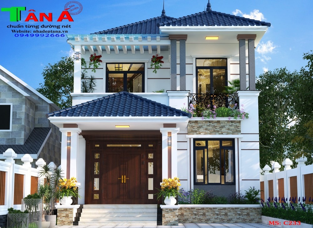 Mặt chính diện mẫu nhà 2 tầng đẹp xuất sắc tại Tiên Yên, Quảng Ninh