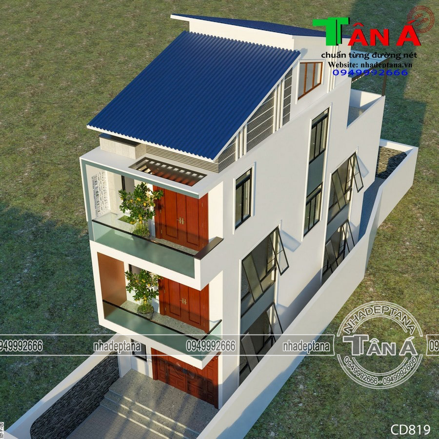 Bản thiết kế mẫu nhà phố 3 tầng hiện đại tại Tp Thái Nguyên - Thái Nguyên - MS CD819