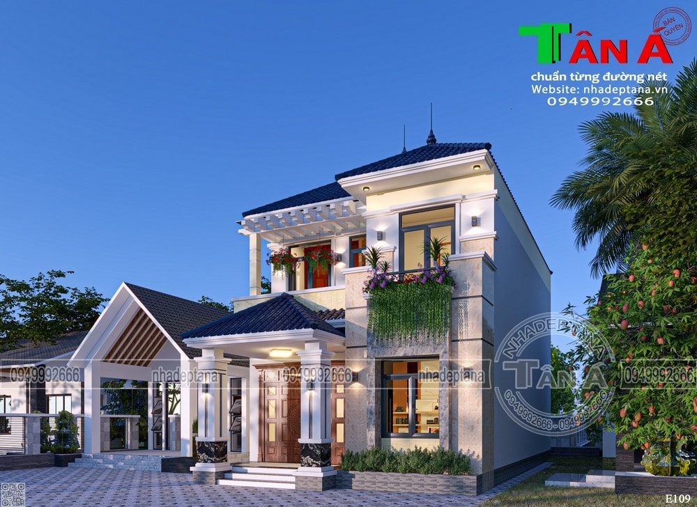 Thiết kế mẫu nhà 2 tầng hiện đại, sang trọng tại Sóc Sơn - Hà Nội- MSCE109