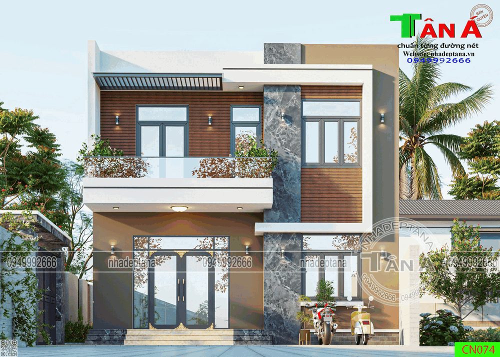 Mẫu nhà mái bằng 2 tầng hiện đại tại Hưng – cn074